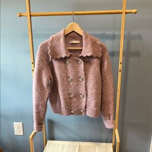 Zara Lavender Rhinestone Button Sweater MEDIUM